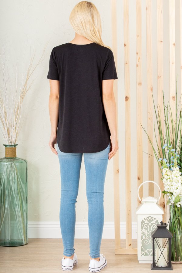 Short Sleeve Crisscross V Neck - Black