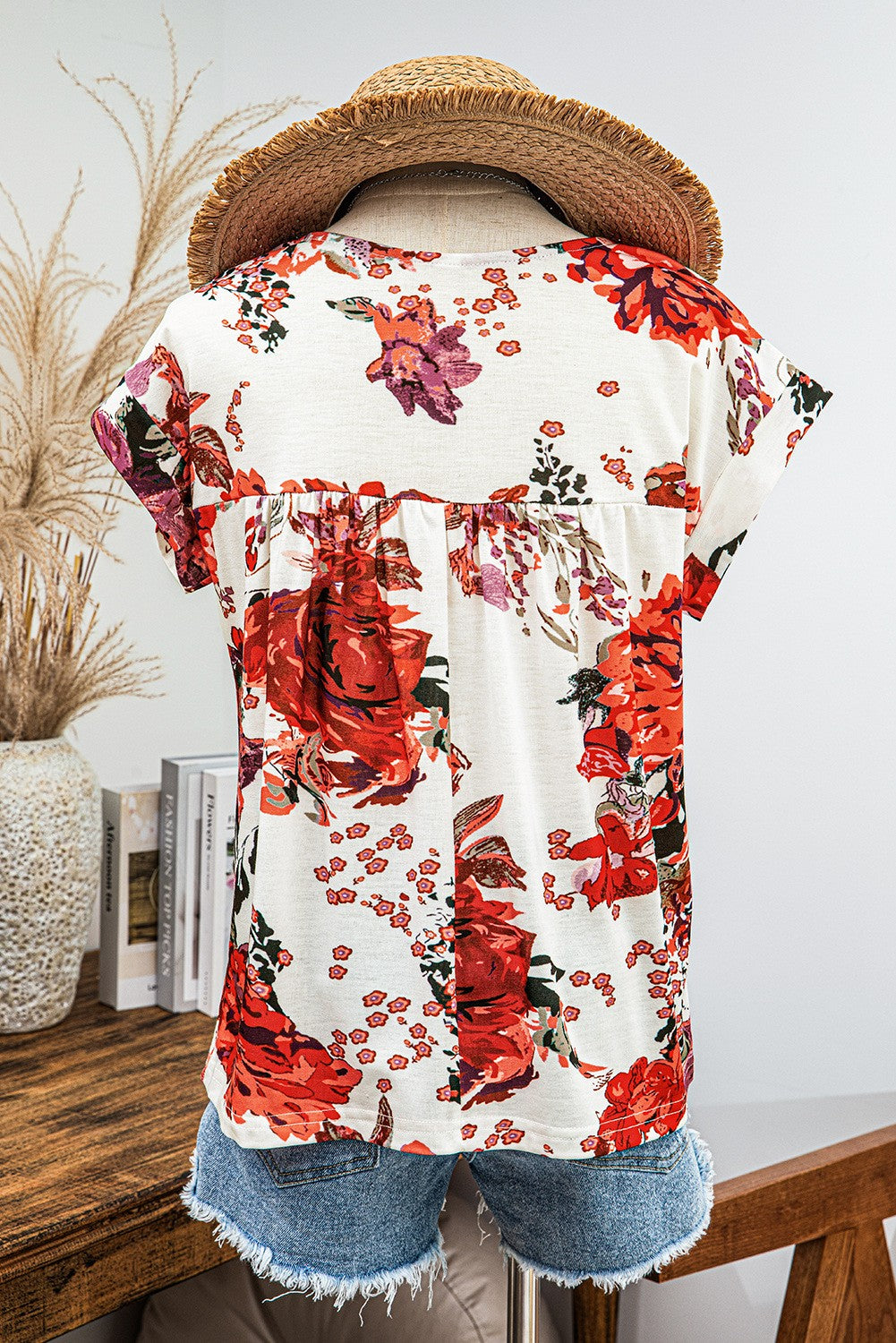Red Floral Short Sleeve Shirt
