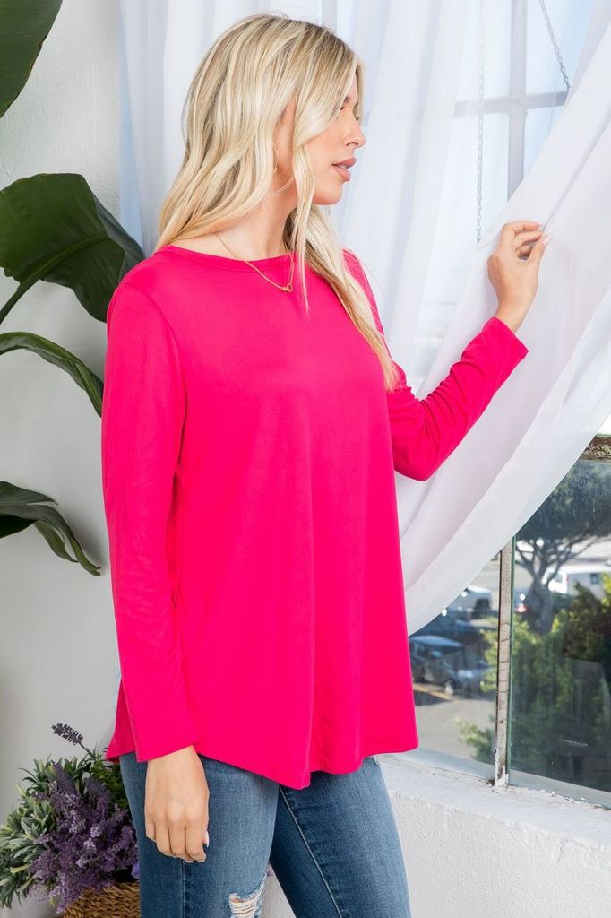 Long Sleeve Butter Soft Shirt - Fushia