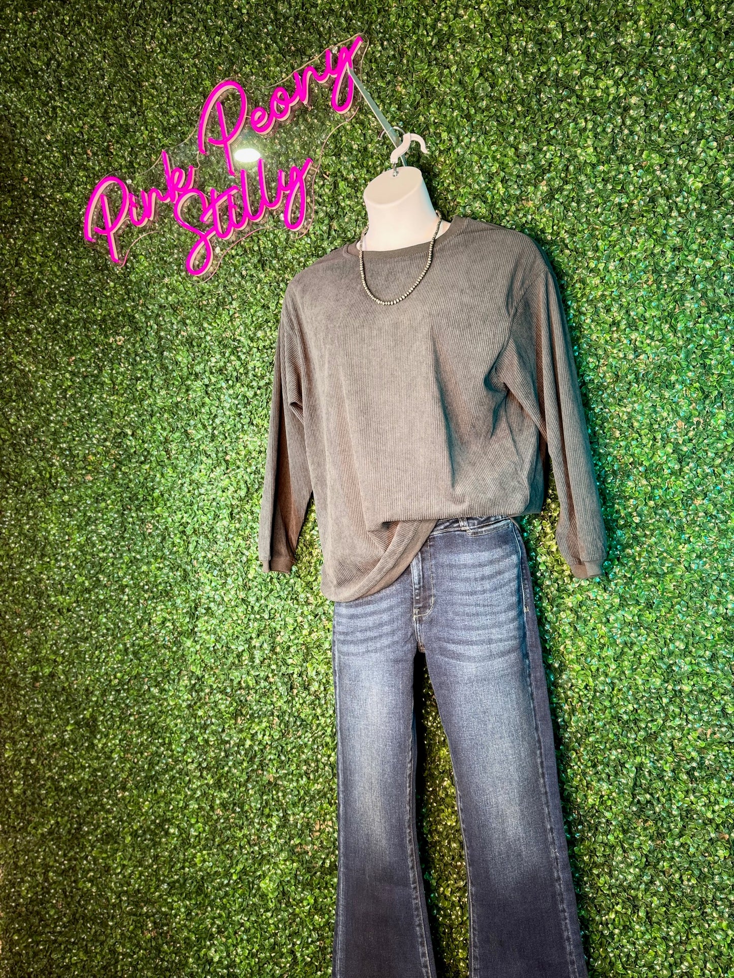 Ribbed Corded Oversized Pullover - Black Charcoal