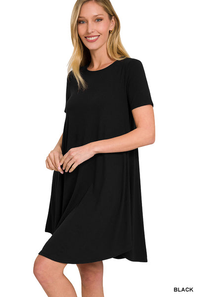 A-Line Short Sleeve Dress with Pockets