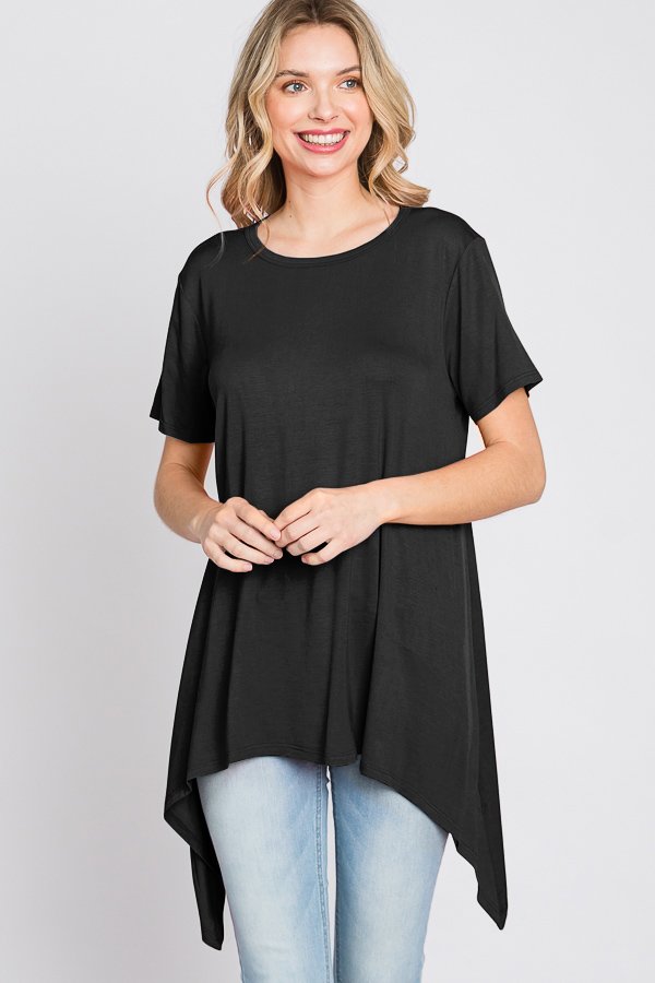 Solid Top with Rounded Neck and Draped Side Detail