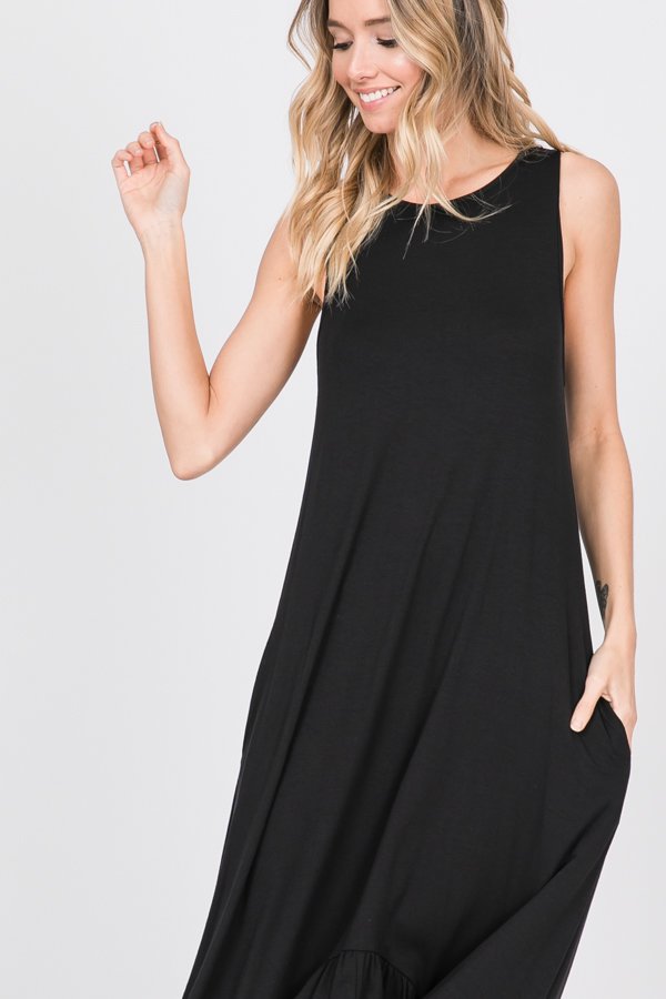 SOLID HI LOW MAXI DRESS WITH RUFFLED HEM - Royal