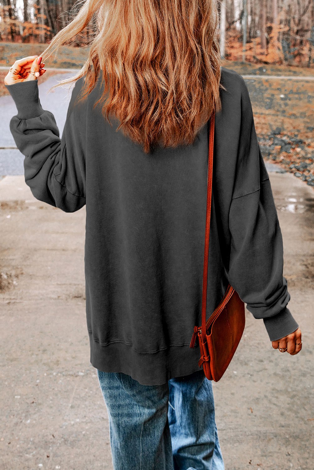 Ribbed Corded Oversized Pullover - Black Charcoal