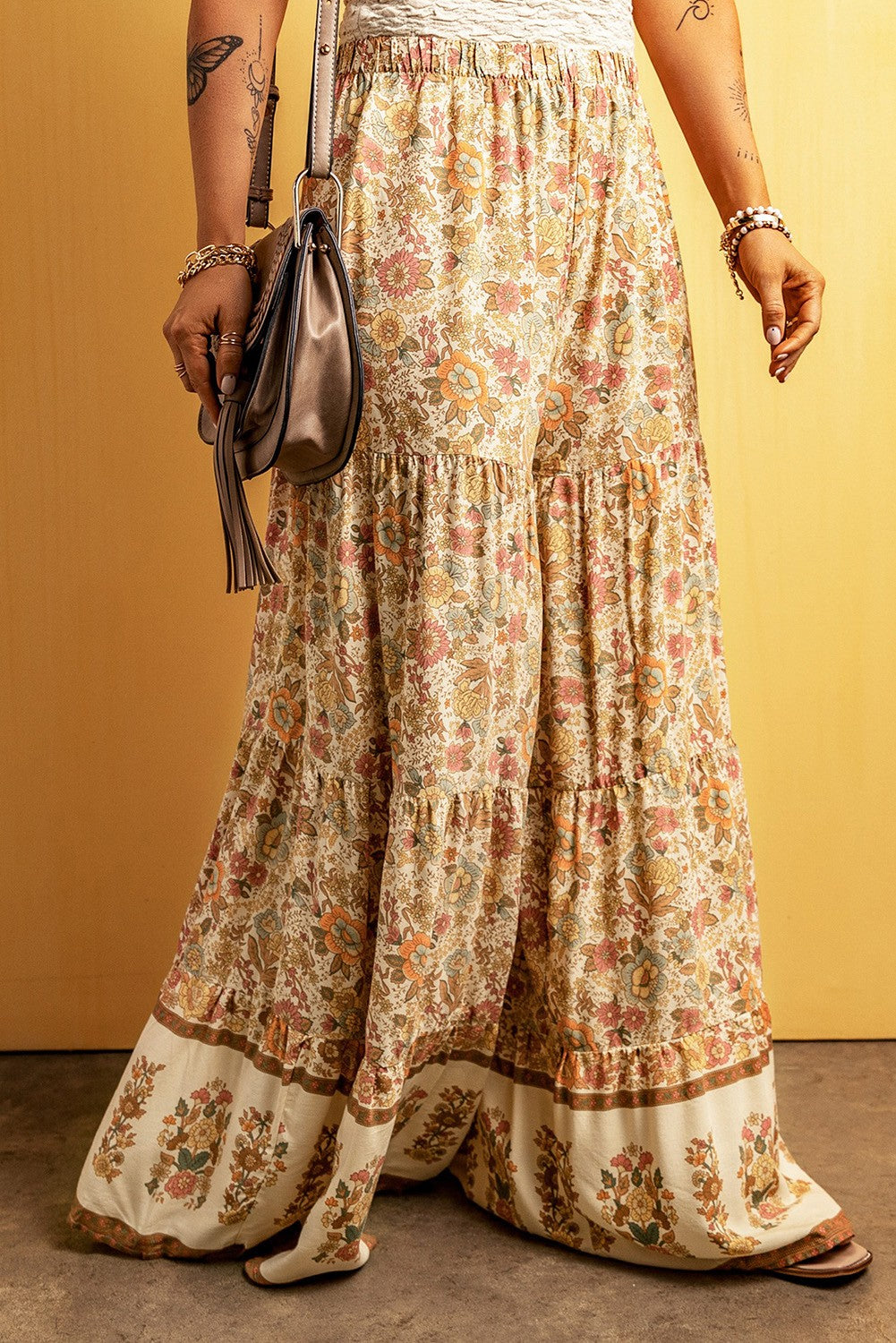 Floral Patchwork Boho Wide Leg Full Pants