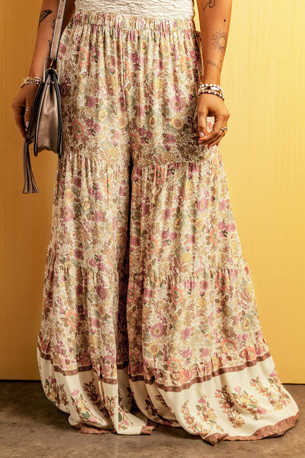Floral Patchwork Boho Wide Leg Full Pants