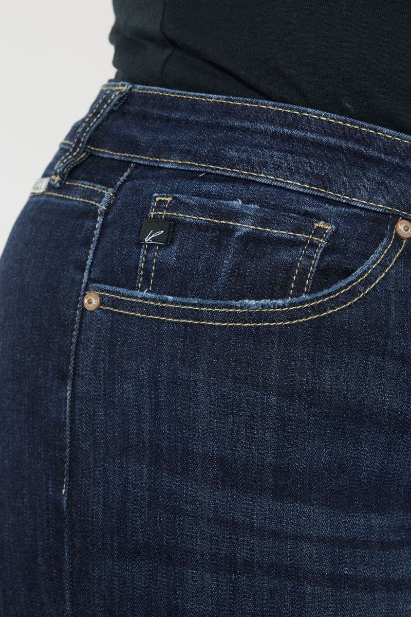 High Rise Dark Wash Fold Hem Shorts - Kancan
