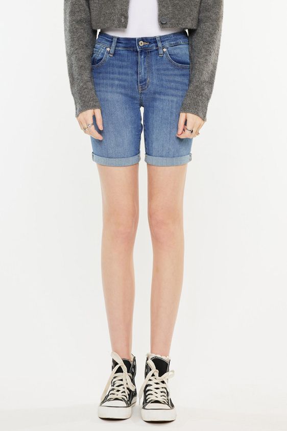 Mid Rise Medium Wash Folded Hem - Kancan