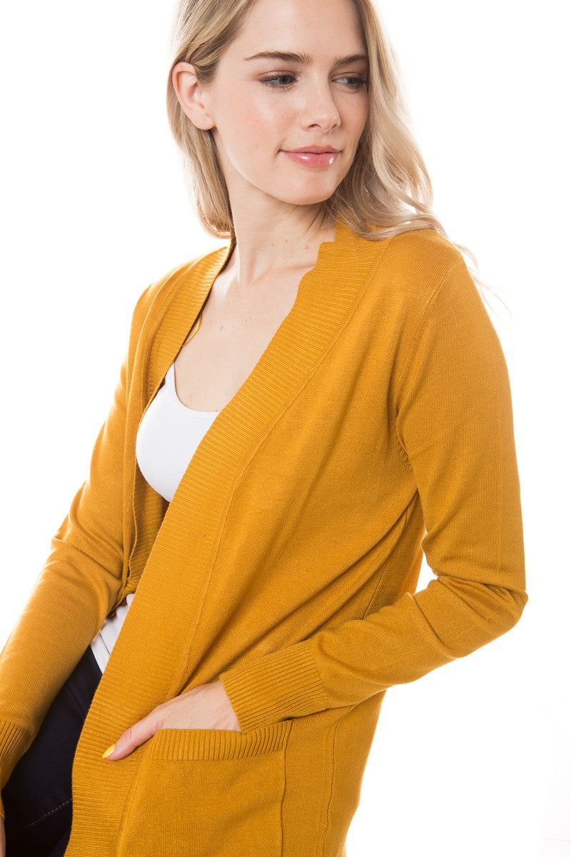 Open Front Cardigan Regular Length Mustard