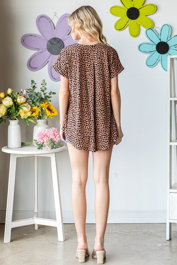 Cheetah Print Short Sleeve V Neck Top