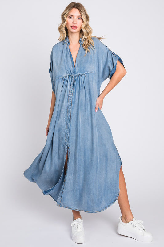 Short Sleeve Denim Maxi Dress