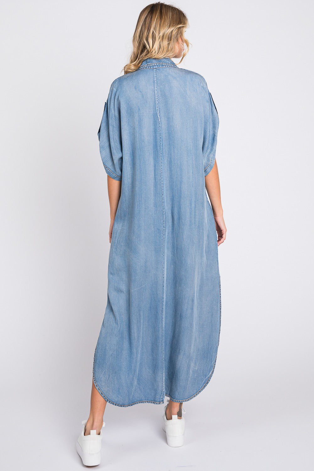 Short Sleeve Denim Maxi Dress