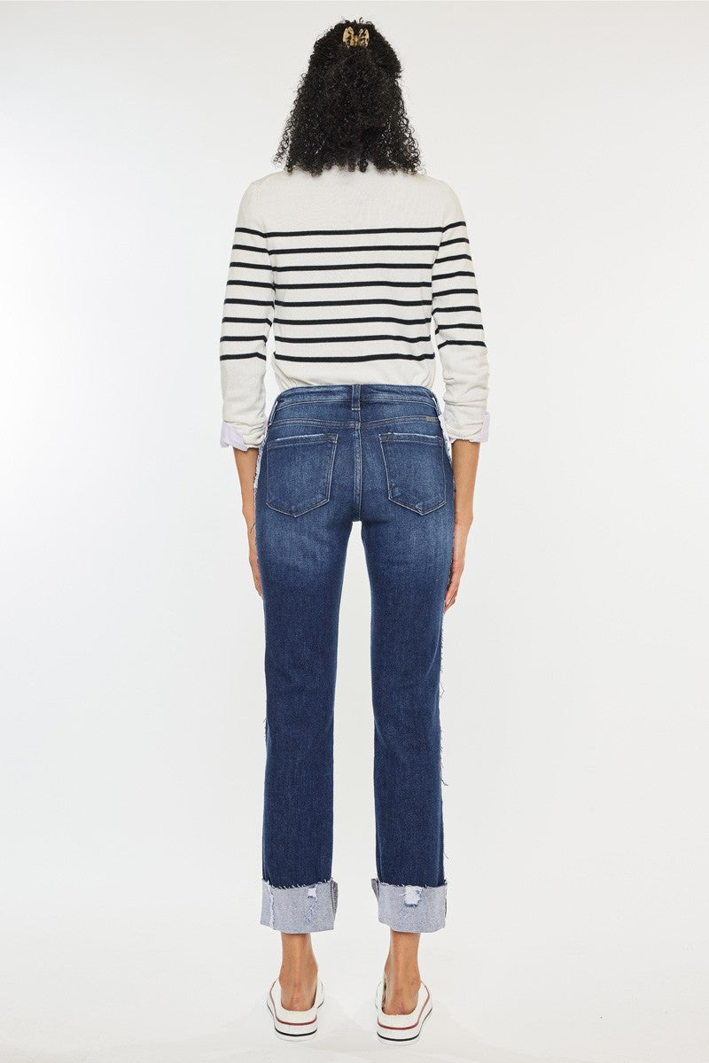 Kancan Mid Rise Slim Straight Leg with Raw Hem