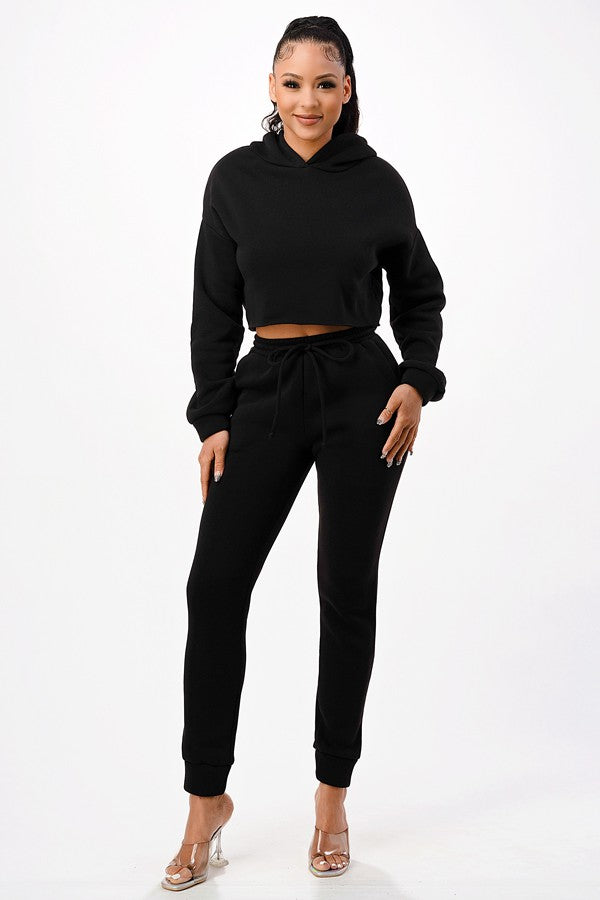 Crop Top Hoodie and Jogger Sweat Pant Set