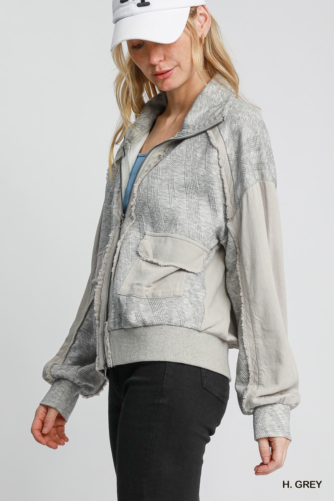 Two-Way Cotton/Linen Full Zip Jacket - UMGEE