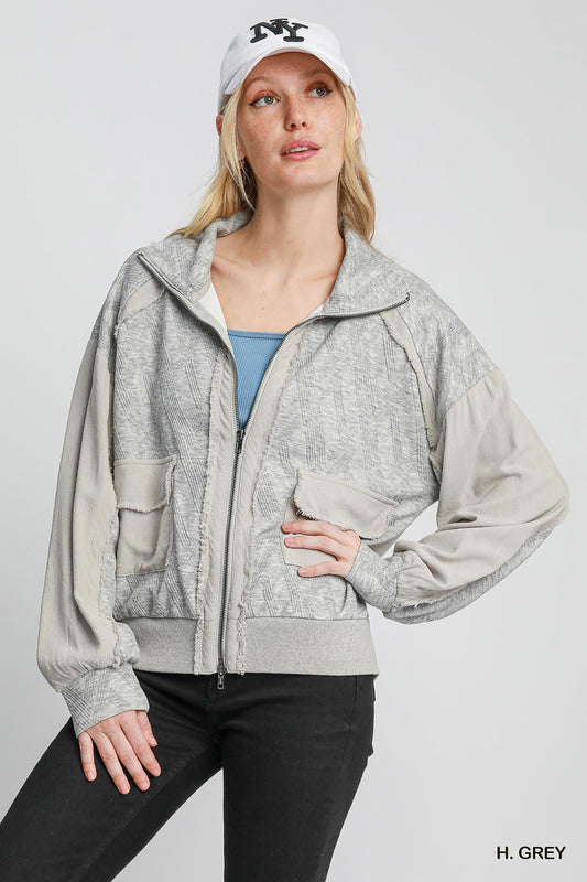 Two-Way Cotton/Linen Full Zip Jacket - UMGEE