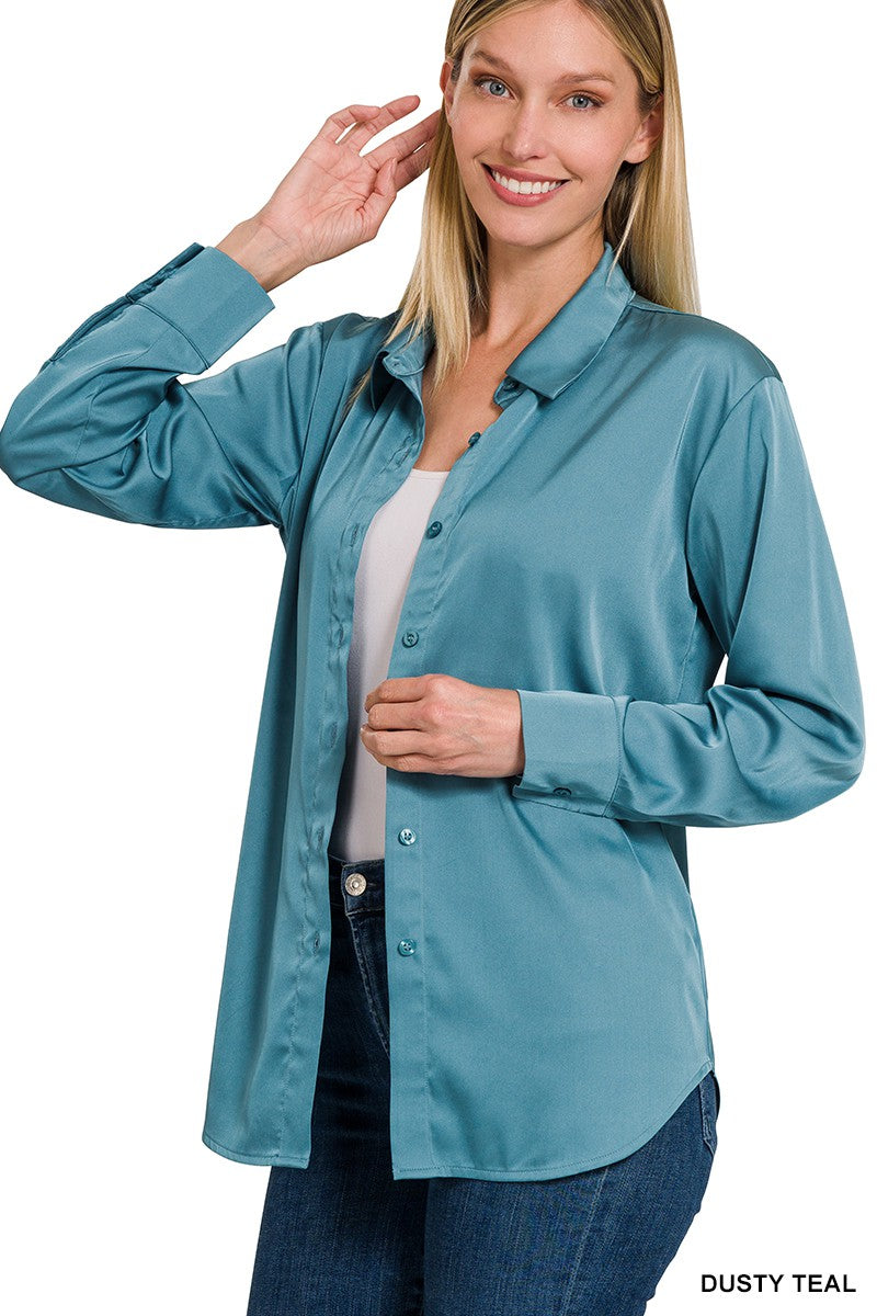 Satin Collared Button Down Shirt