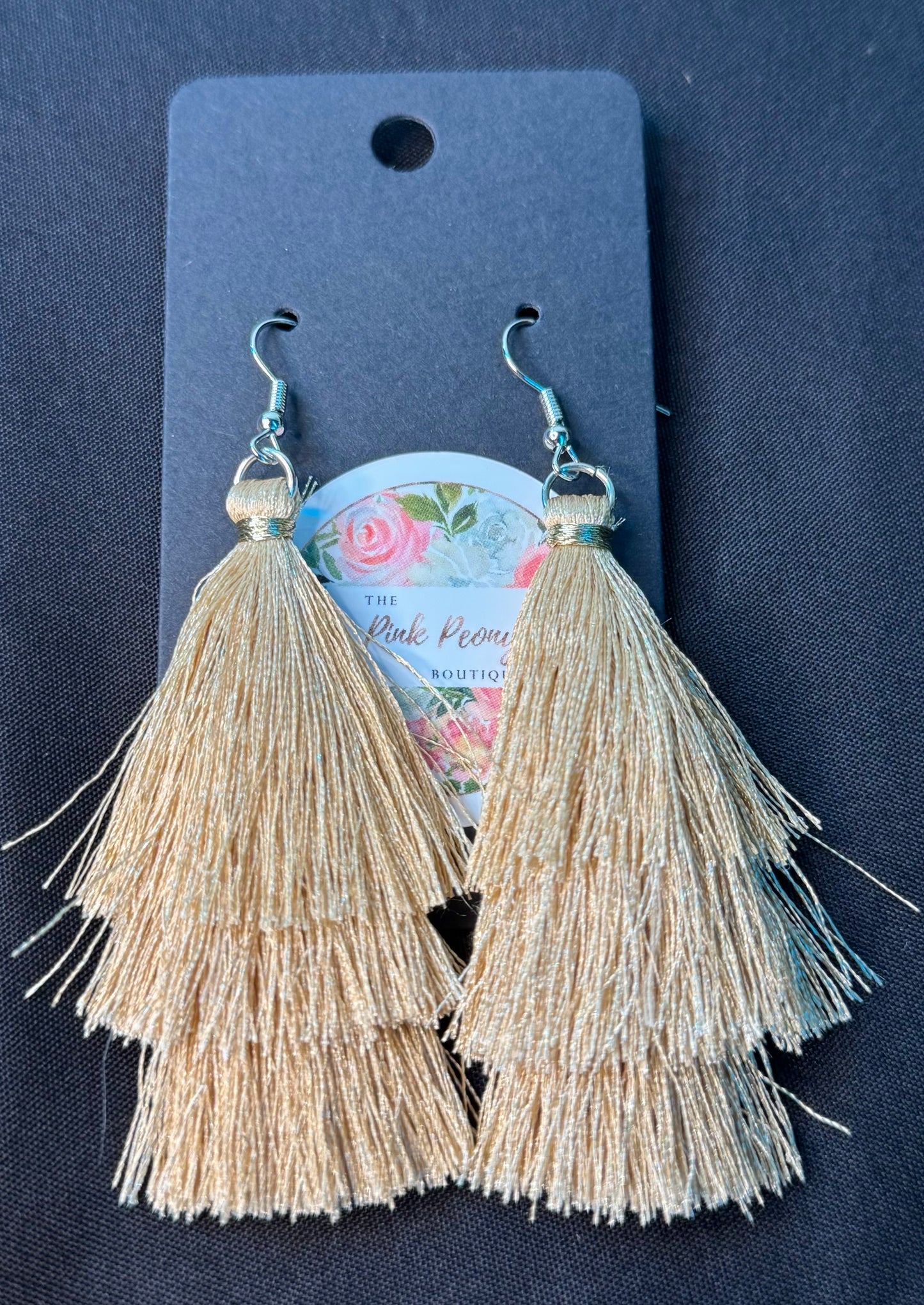 3 Tier Chandelier Tassel Earrings - Natural Shimmer