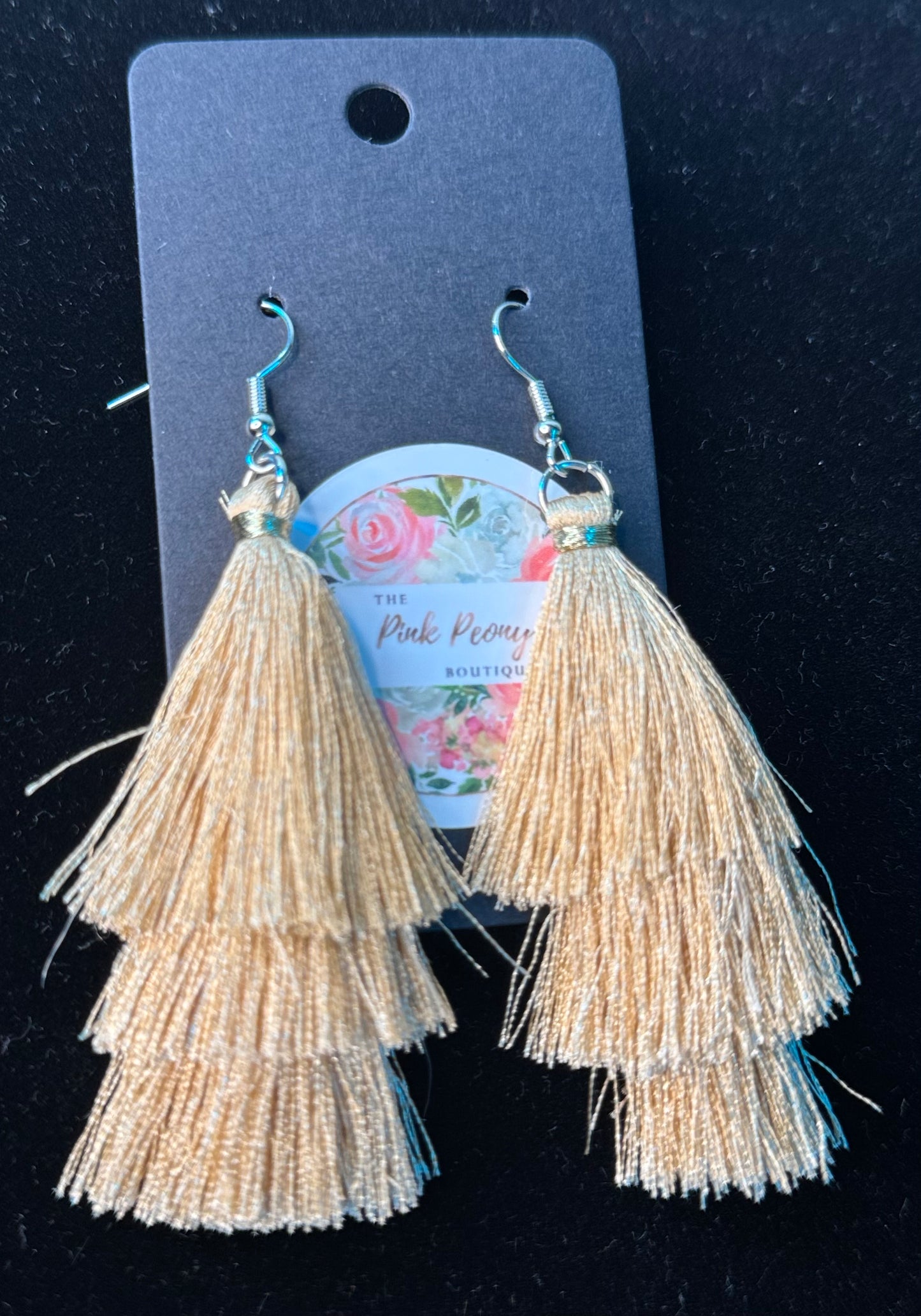 3 Tier Chandelier Tassel Earrings - Natural Shimmer