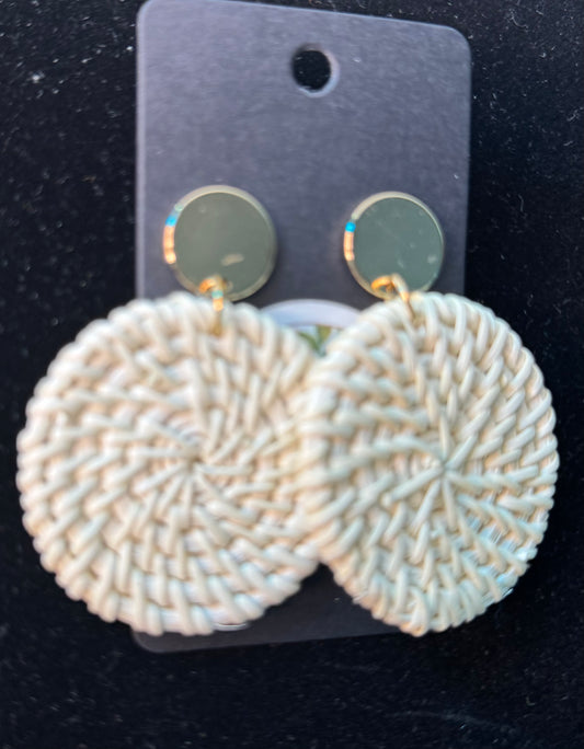 Woven Round Cream & Gold Earrings