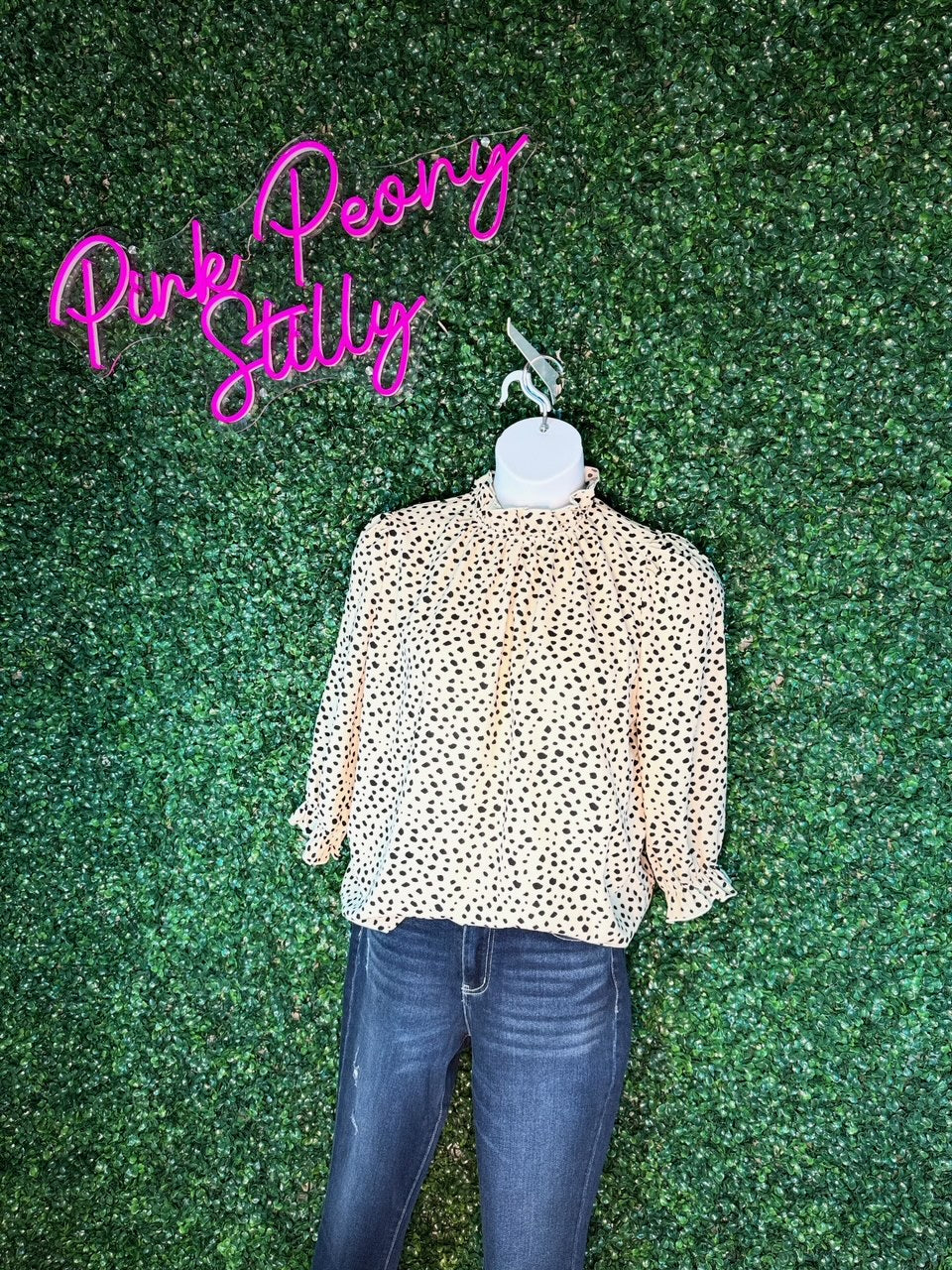 Cheetah Frilled Neck Ruffled Blouse