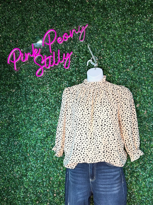 Cheetah Frilled Neck Ruffled Blouse