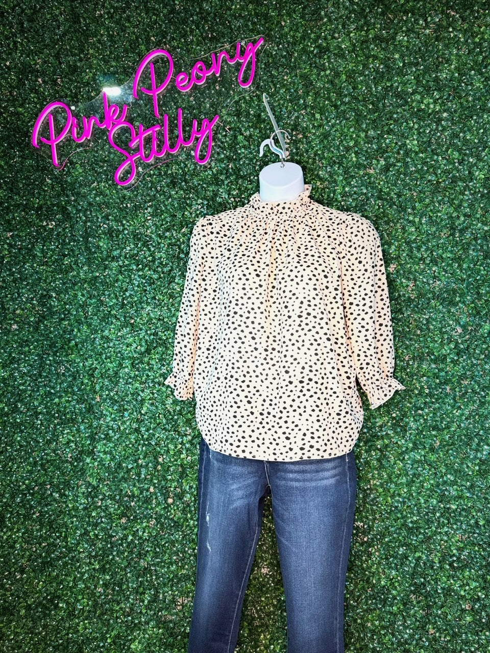 Cheetah Frilled Neck Ruffled Blouse