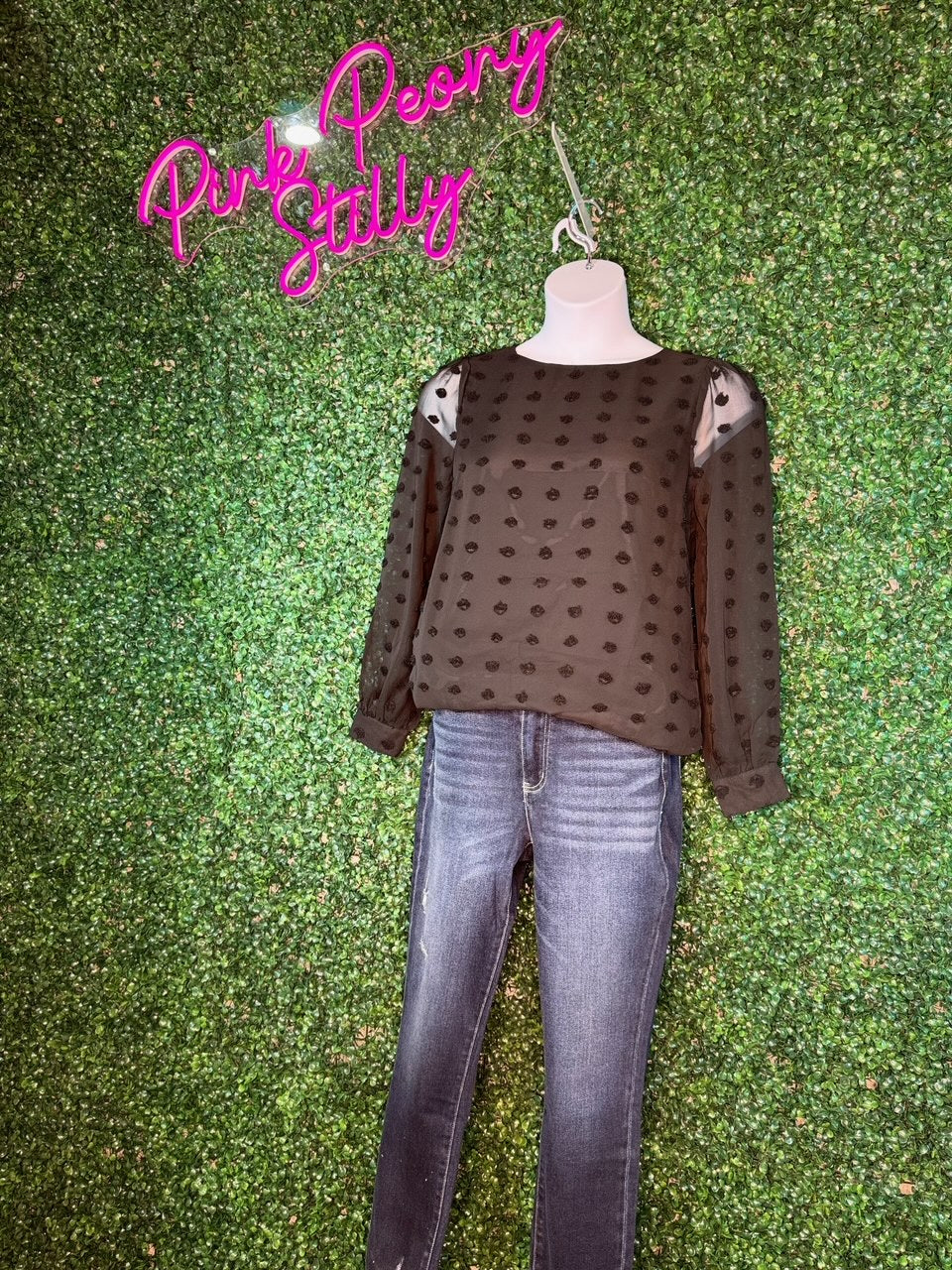 Swiss Dot Round Neck Blouse