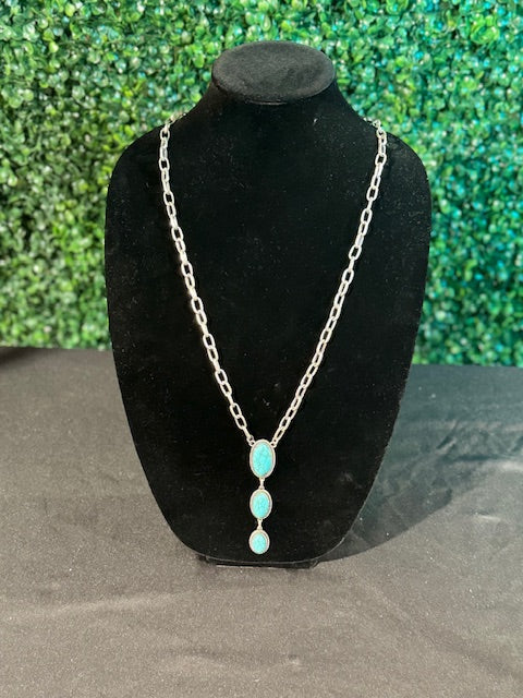 Large Chain Link Necklace with Tapered Oval Turquoise Stones