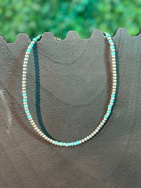 Faux Navajo Beaded necklace with round turquoise beads