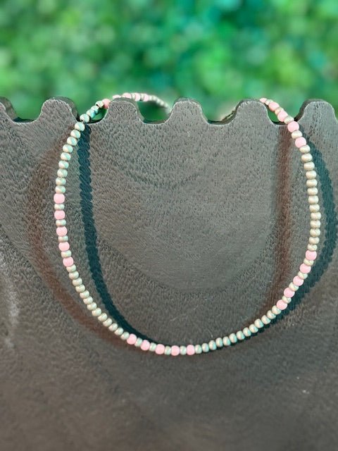 Navajo Faux Beaded Necklace with Round Pale Pink Flat Beads