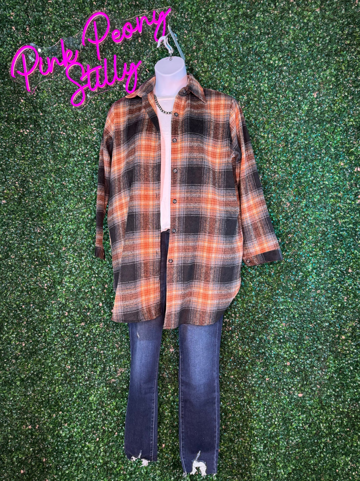 Black Long Down Flannel Shacket