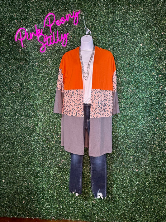 Colorblock Leopard Print Patchwork Knit Cardigan