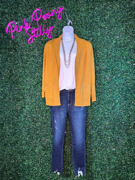 Open Front Cardigan Regular Length Mustard