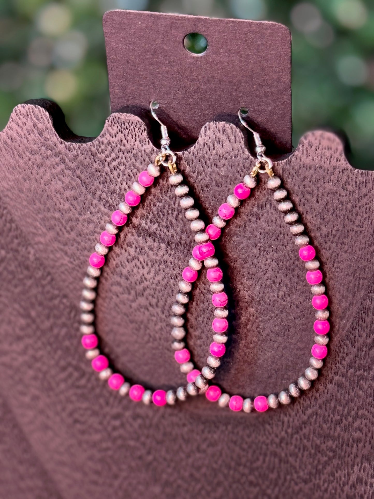 Hot Pink and Faux Navajo Pearl Earrings