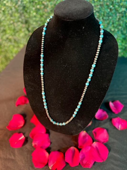 Navajo Faux Pearl Necklace with Round Turquoise Beads