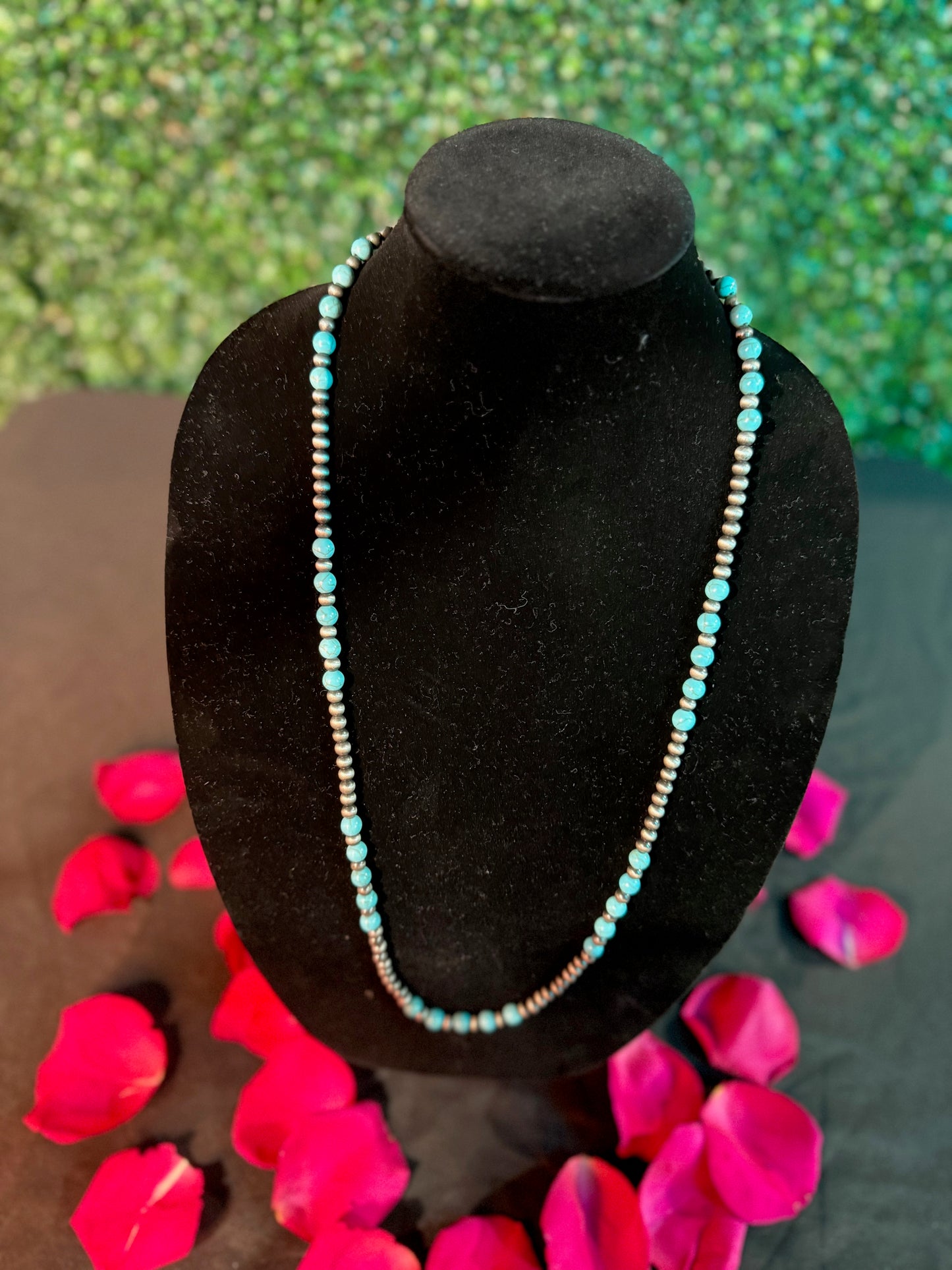 Navajo Faux Pearl Necklace with Round Turquoise Beads