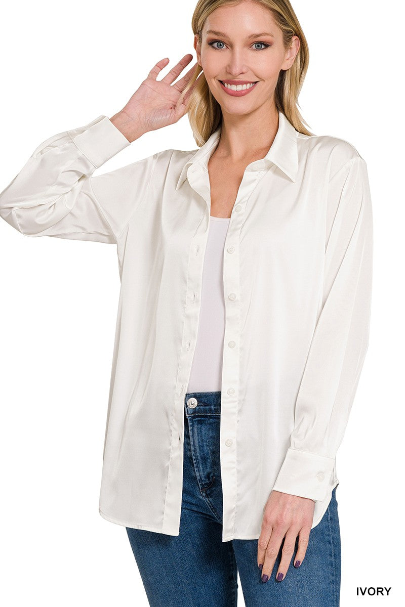 Satin Collared Button Down Shirt