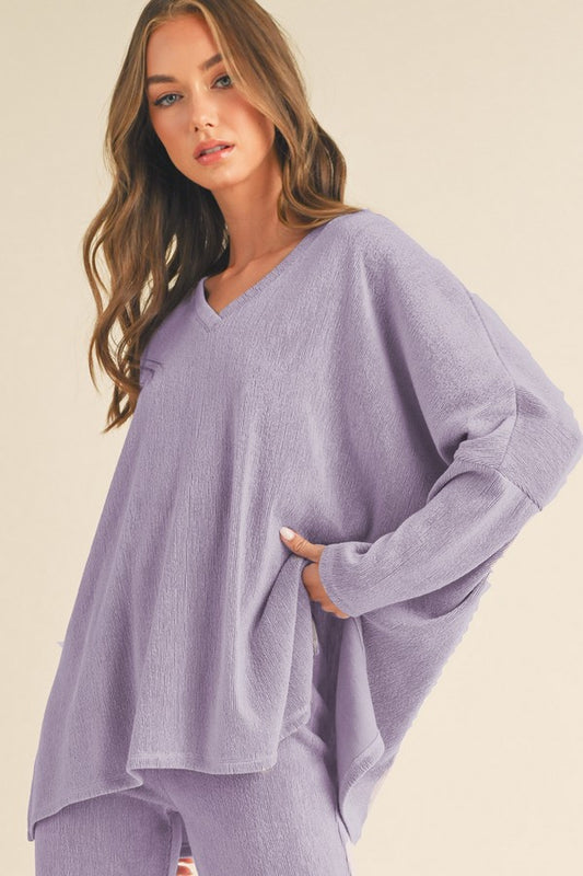 V-Neck Loose Fit Comfy Knit Top - Lavendar