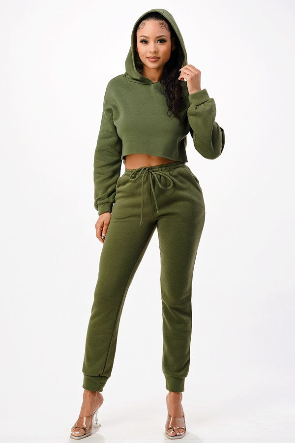 Crop Top Hoodie and Jogger Sweat Pant Set