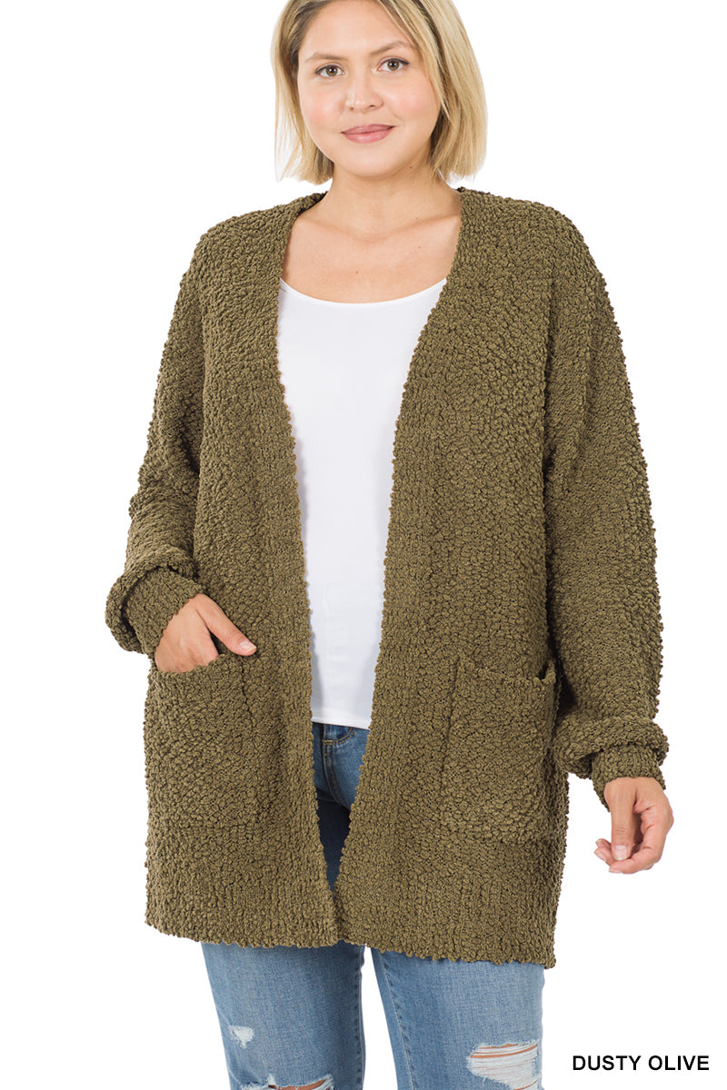 Popcorn Long Sleeve Cardigan with Pockets