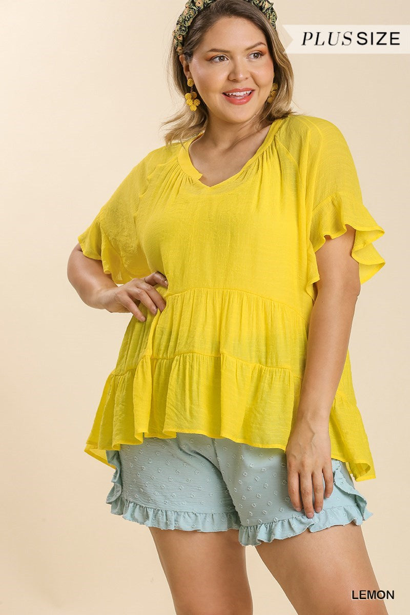 UMGEE Mandarin Collar Bell Ruffle Sleeve Top – Pink Peony Boutique Stilly