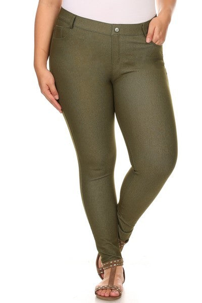 Skinny Cotton Jegging Blend 5-Pocket - Army Green