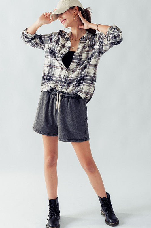 Black Plaid Flannel Button Down