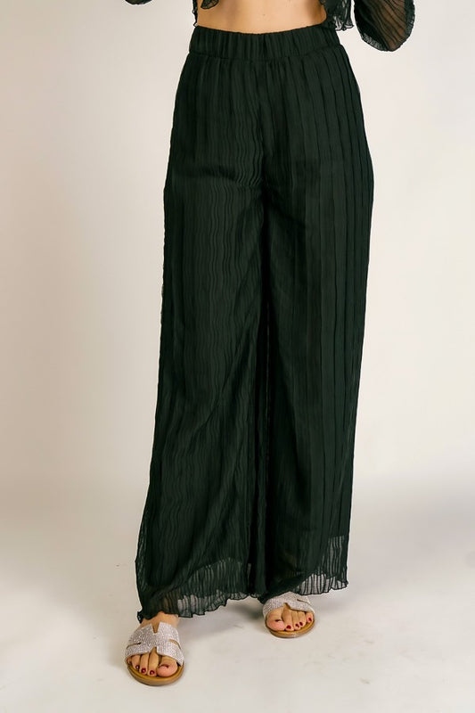 Wide Leg Pleated Texture Pants