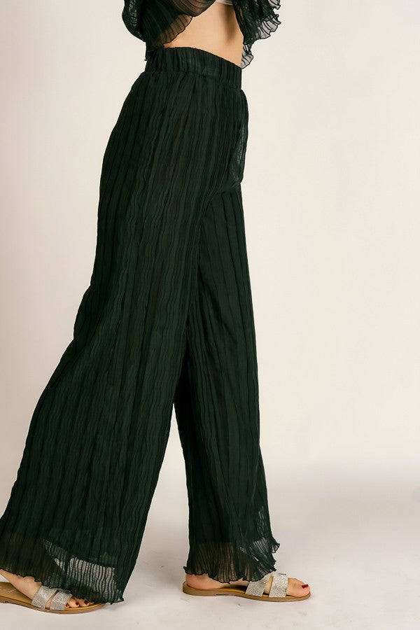 Wide Leg Pleated Texture Pants