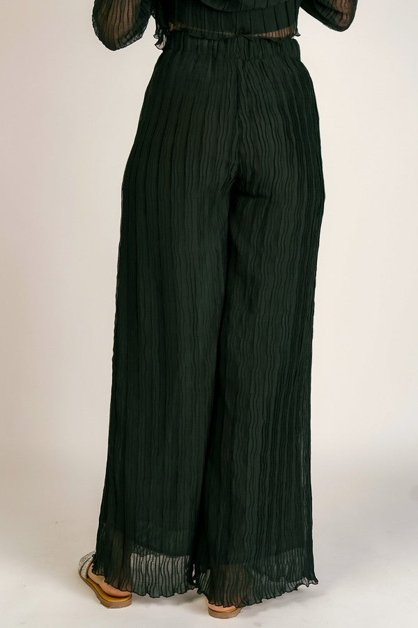 Wide Leg Pleated Texture Pants