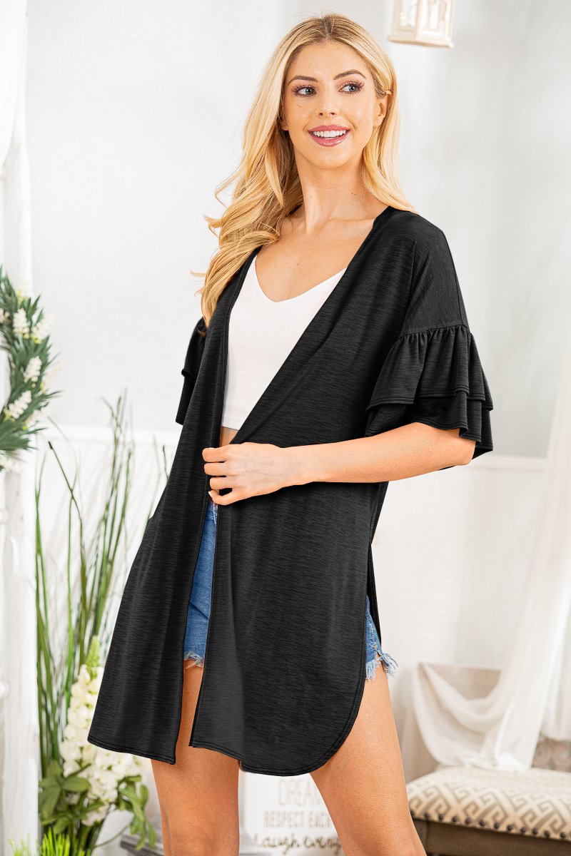 Short Ruffled Sleeve Cardigan