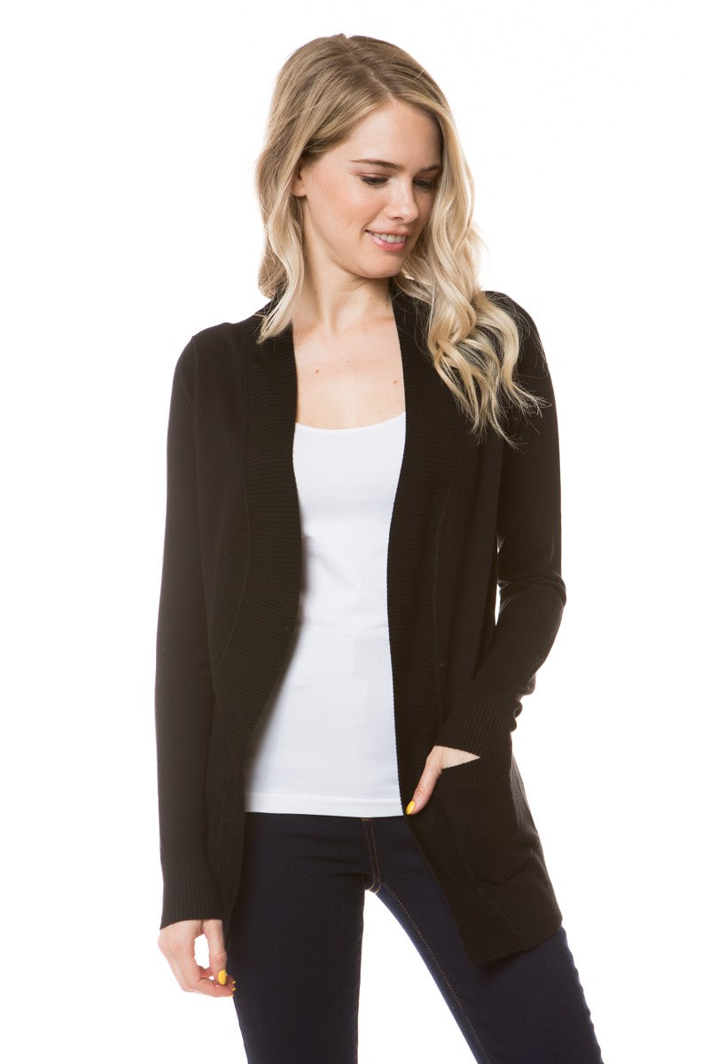 Open Front Cardigan Regular Length Black