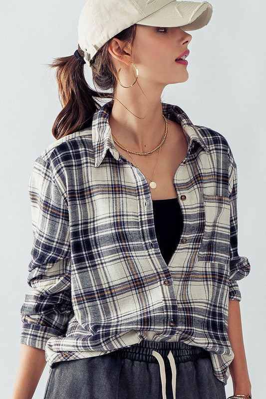 Black Plaid Flannel Button Down